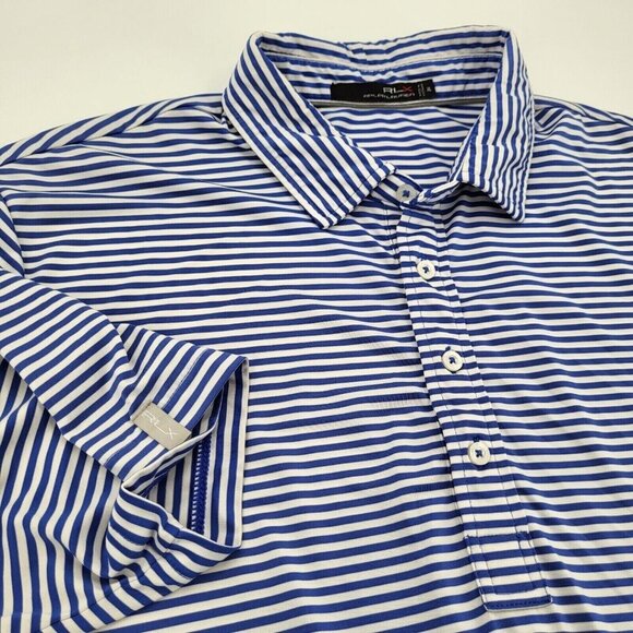 RLX Ralph Lauren Mens XL Blue White Micro Stripe Wicking Performance S/S‎ Polo - Picture 2 of 9